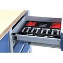 Pracovný stôl do dielne EXPERT, 3 zásuvky, 1 skrinka, 1200 x 600 x 860 - 900 mm, modrá