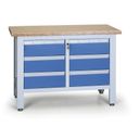 Pracovný stôl do dielne EXPERT, 6 zásuviek, 1200 x 600 x 860 - 900 mm, modrá