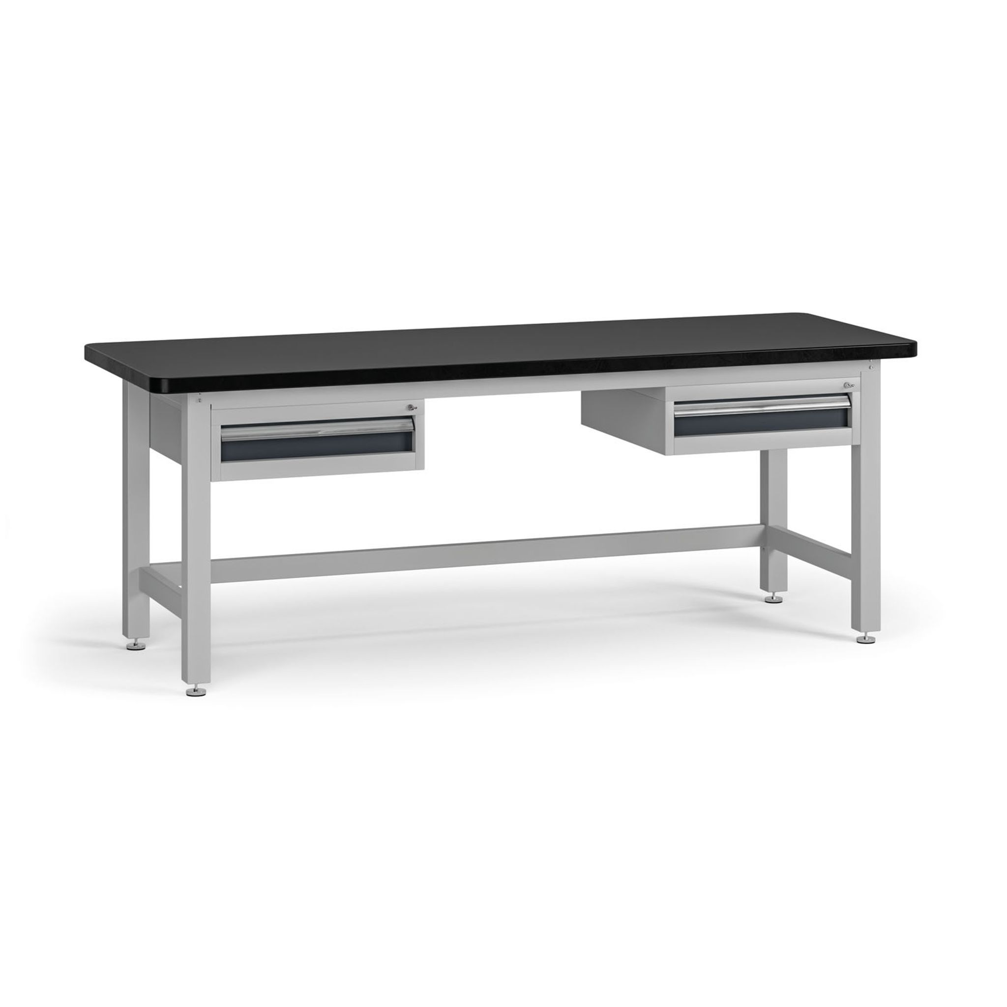 Pracovný stôl do dielne G4 s 2 závesnými boxami na náradie, MDF + PVC doska, 2 zásuvky, 2100 x 750 x 800 mm, grafit