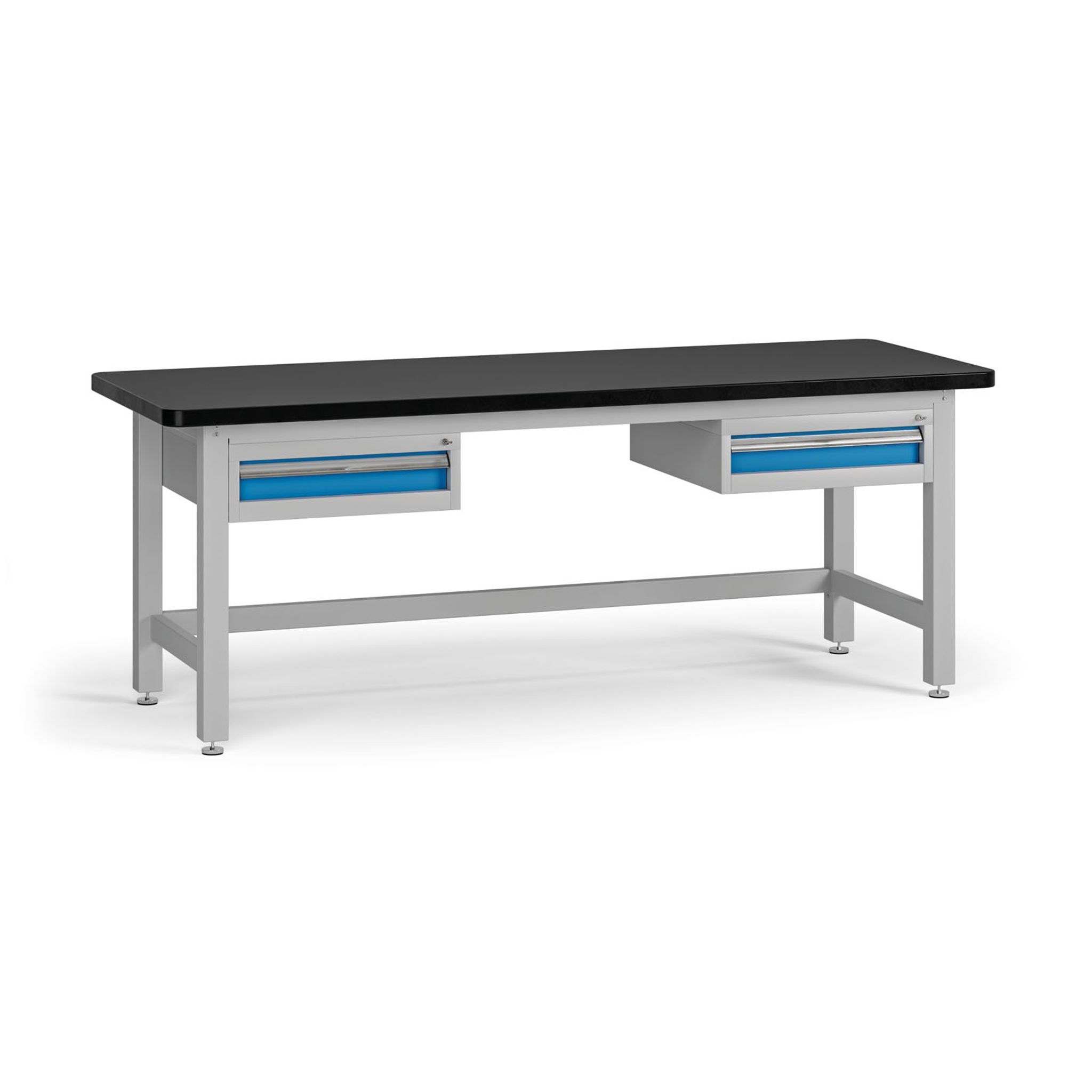 Pracovný stôl do dielne G4 s 2 závesnými boxami na náradie, MDF + PVC doska, 2 zásuvky, 2100 x 750 x 800 mm