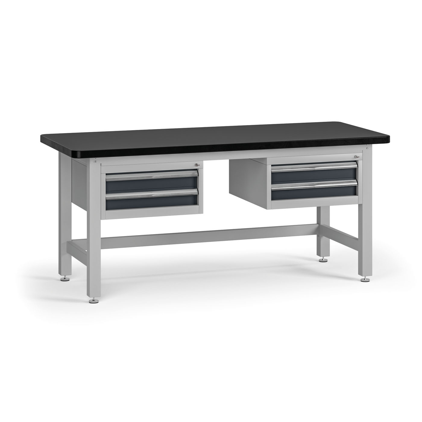 Fotografia produktu: Pracovný stôl do dielne G4 s 2 závesnými boxami na náradie, MDF + PVC doska, 4 zásuvky, 1800 x 750 x 800 mm, grafit