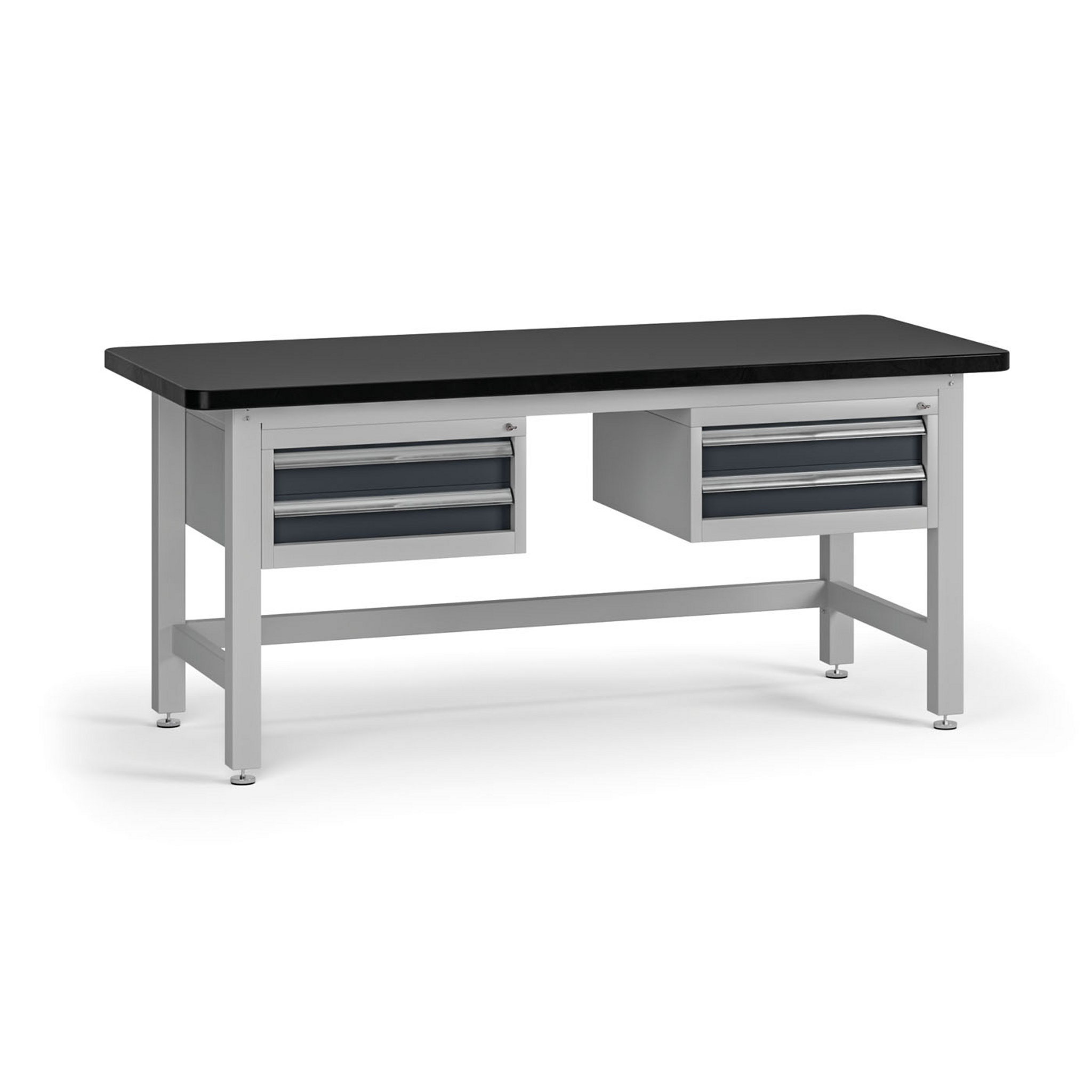 Pracovný stôl do dielne G4 s 2 závesnými boxami na náradie, MDF + PVC doska, 4 zásuvky, 1800 x 750 x 800 mm, grafit