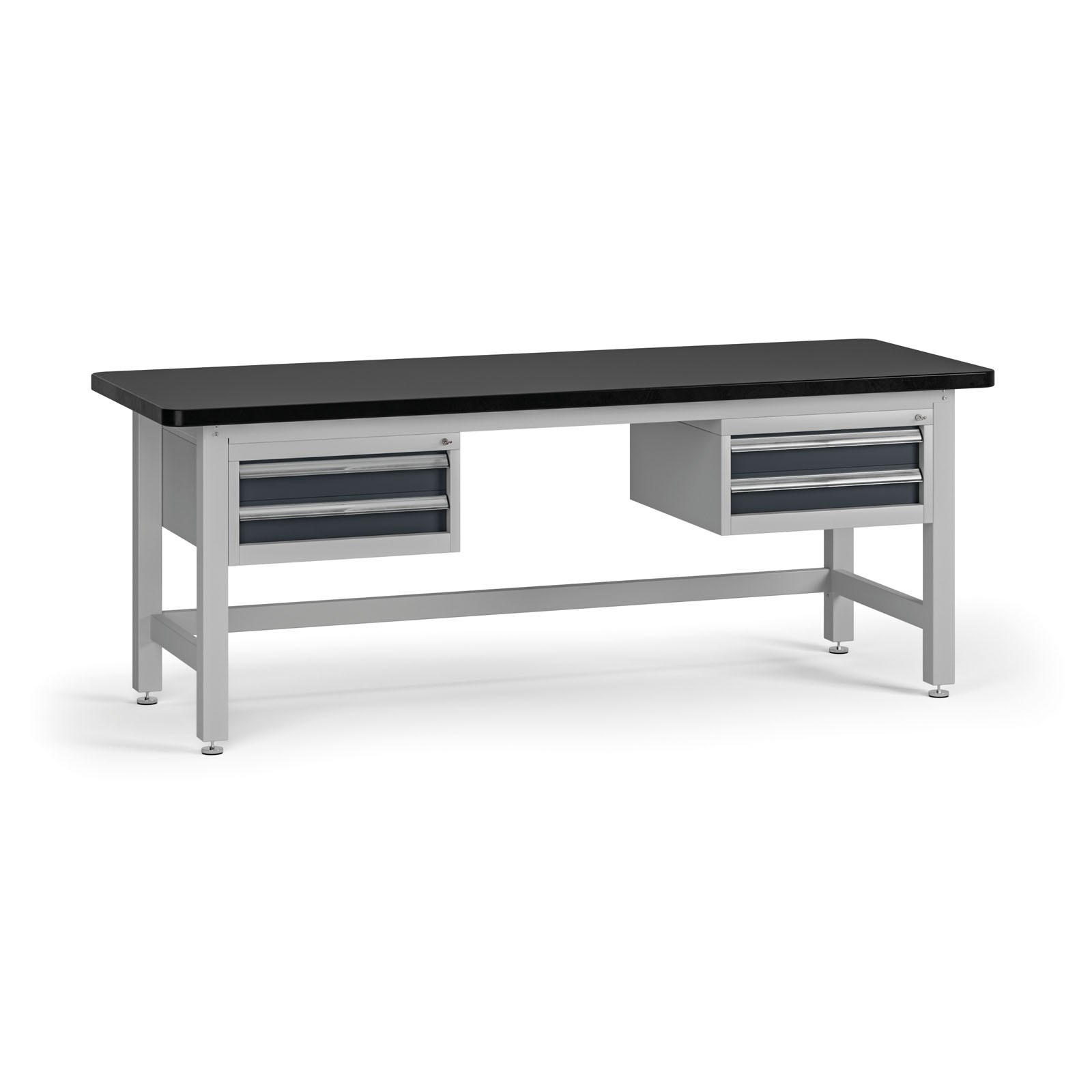 Fotografia produktu: Pracovný stôl do dielne G4 s 2 závesnými boxami na náradie, MDF + PVC doska, 4 zásuvky, 2100 x 750 x 800 mm, grafit