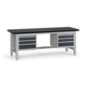 Pracovný stôl do dielne G4 s 2 závesnými boxami na náradie, MDF + PVC doska, 6 zásuviek, 2100 x 750 x 800 mm, grafit