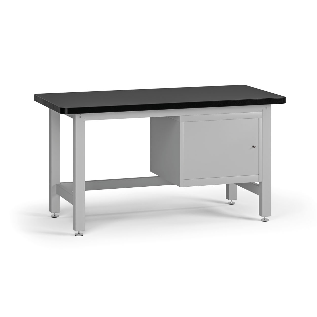 Fotografia produktu: Pracovný stôl do dielne G4 so závesnou skrinkou na náradie, MDF + PVC doska, 1500 x 750 x 800 mm, sivá