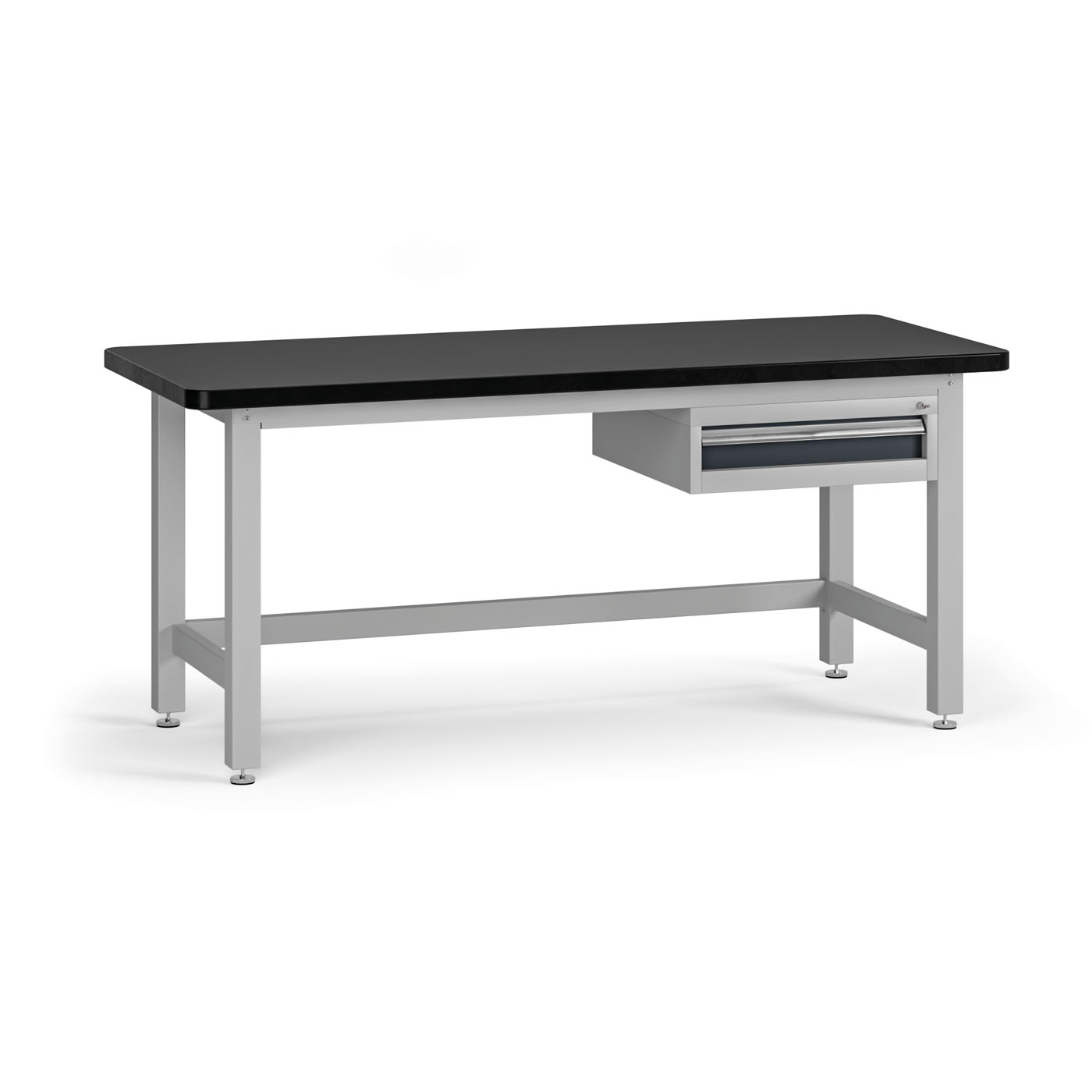 Fotografia produktu: Pracovný stôl do dielne G4 so závesným boxom na náradie, MDF + PVC doska, 1 zásuvka, 1800 x 750 x 800 mm, grafit