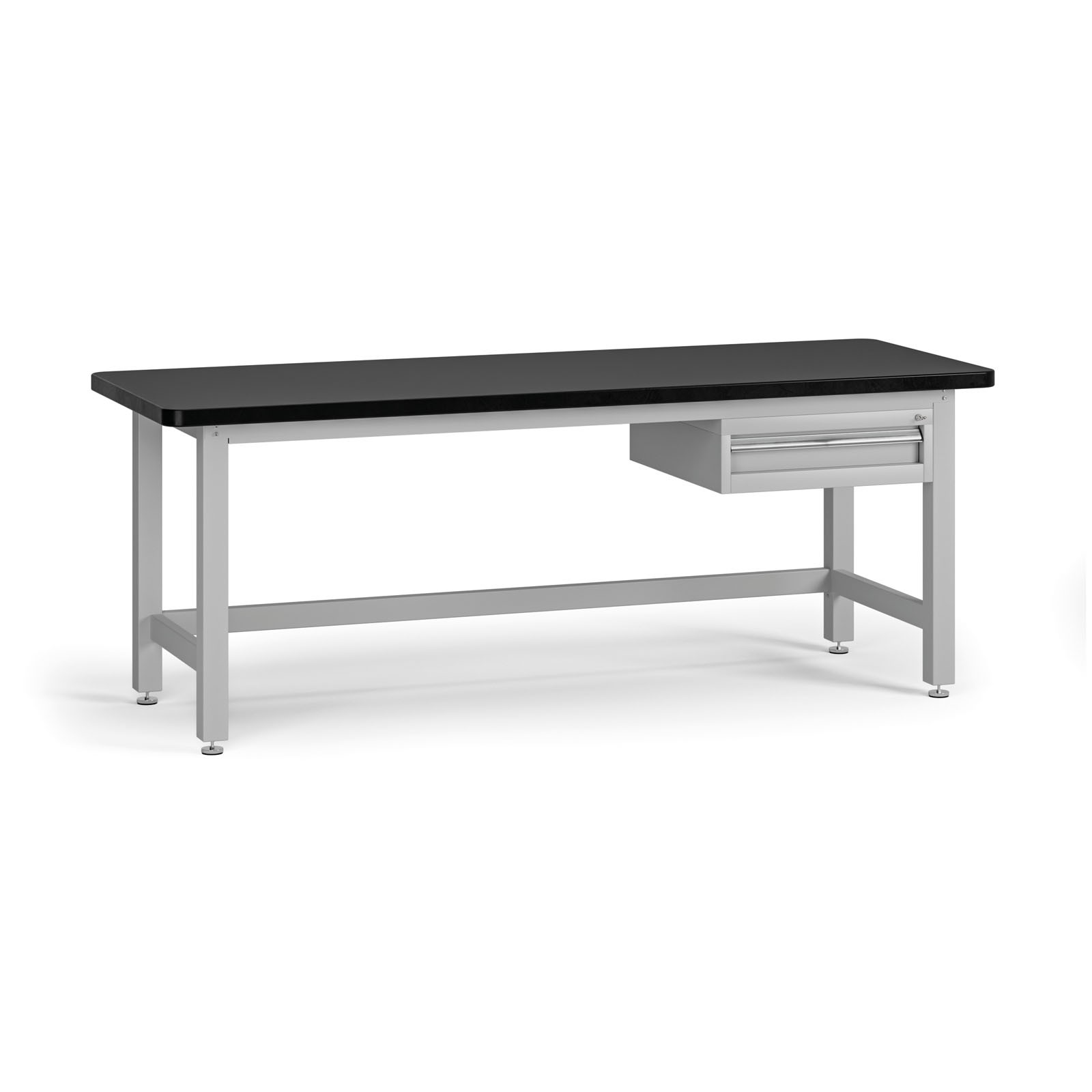 Fotografia produktu: Pracovný stôl do dielne G4 so závesným boxom na náradie, MDF + PVC doska, 1 zásuvka, 2100 x 750 x 800 mm, sivá