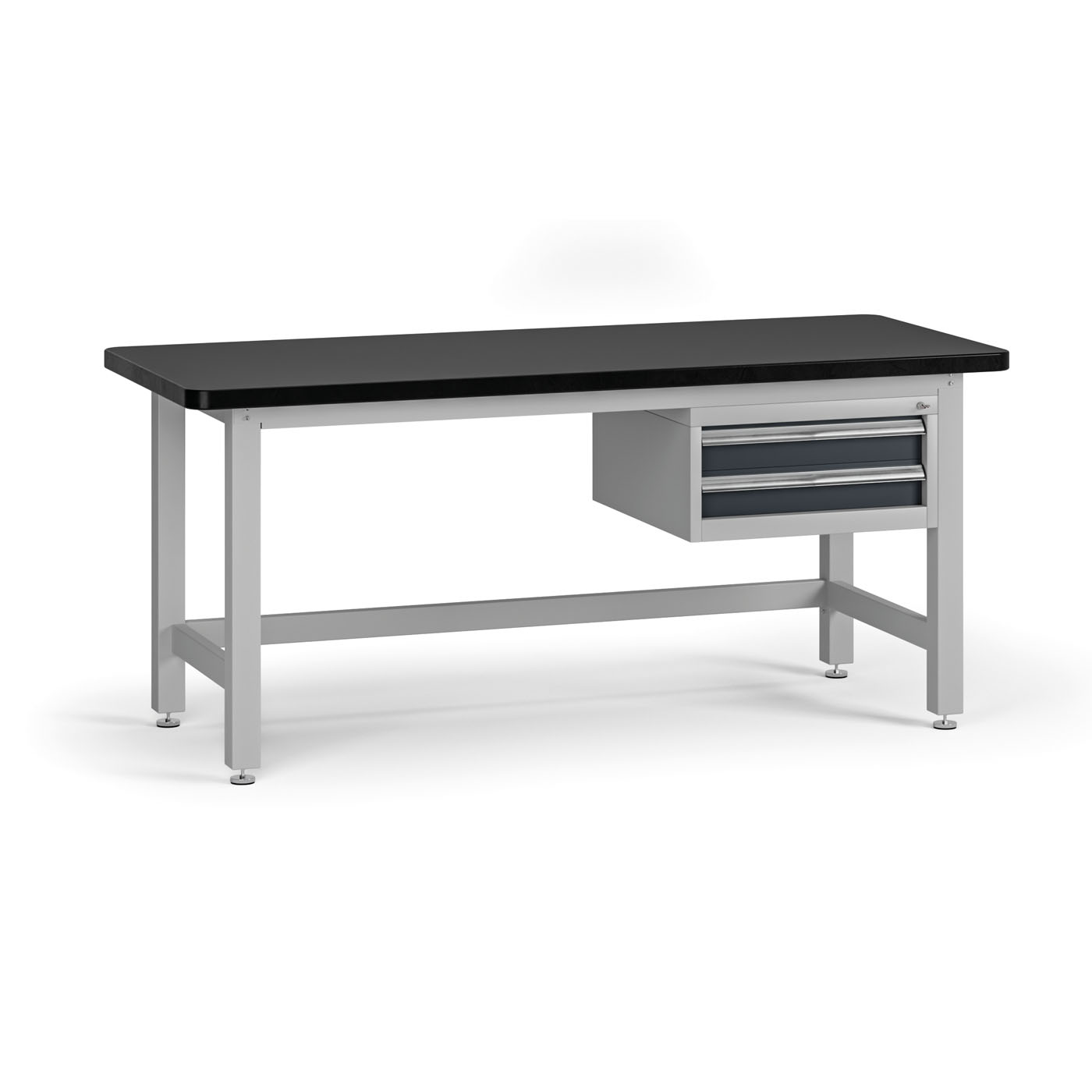 Fotografia produktu: Pracovný stôl do dielne G4 so závesným boxom na náradie, MDF + PVC doska, 2 zásuvky, 1800 x 750 x 800 mm, grafit