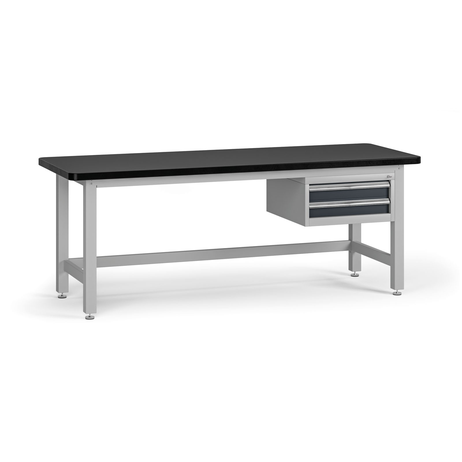 Fotografia produktu: Pracovný stôl do dielne G4 so závesným boxom na náradie, MDF + PVC doska, 2 zásuvky, 2100 x 750 x 800 mm, grafit