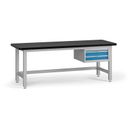 Pracovný stôl do dielne G4 so závesným boxom na náradie, MDF + PVC doska, 2 zásuvky, 2100 x 750 x 800 mm, modrá