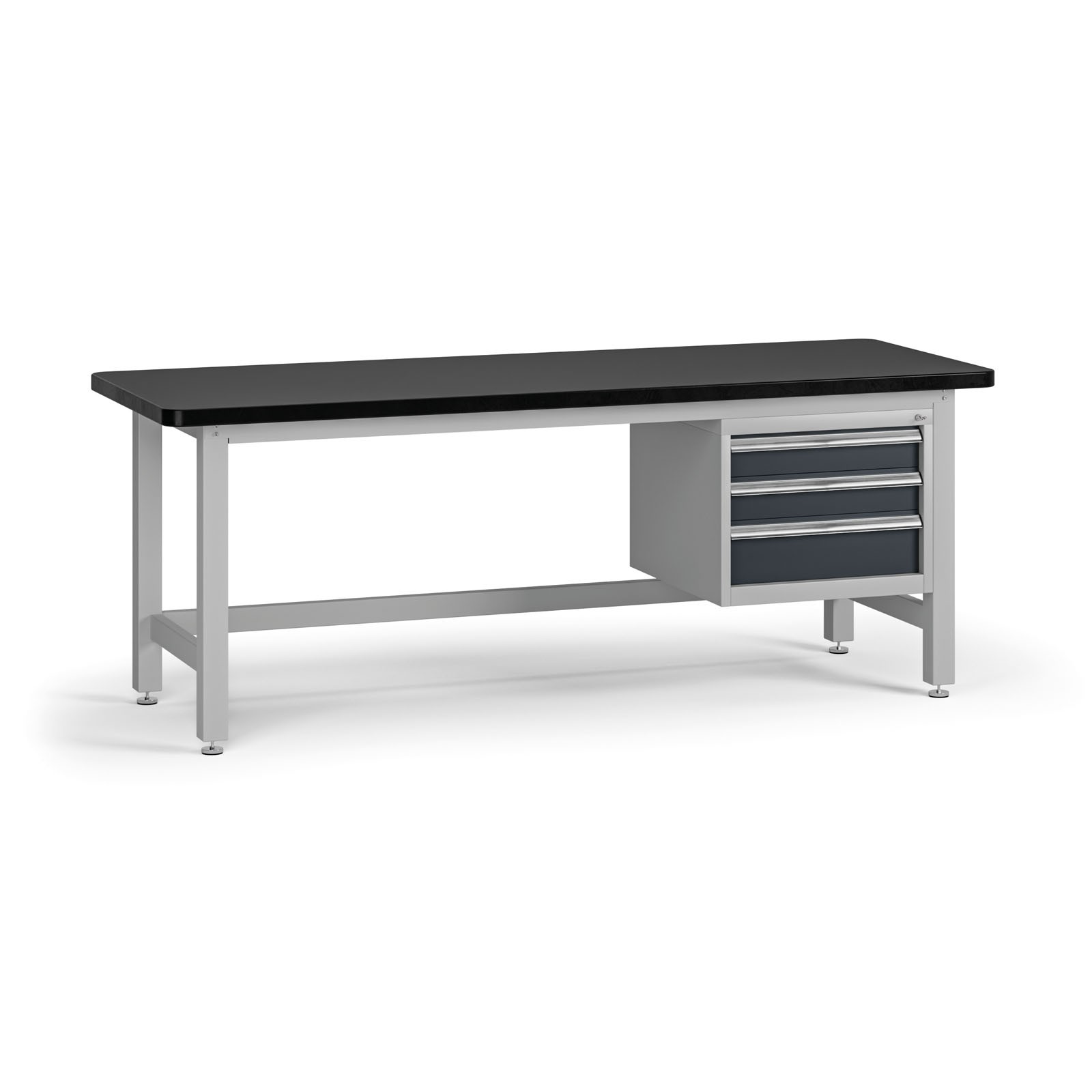 Fotografia produktu: Pracovný stôl do dielne G4 so závesným boxom na náradie, MDF + PVC doska, 3 zásuvky, 2100 x 750 x 800 mm, grafit