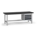 Pracovný stôl do dielne G4 so závesným boxom na náradie, MDF + PVC doska, 3 zásuvky, 2100 x 750 x 800 mm, grafit