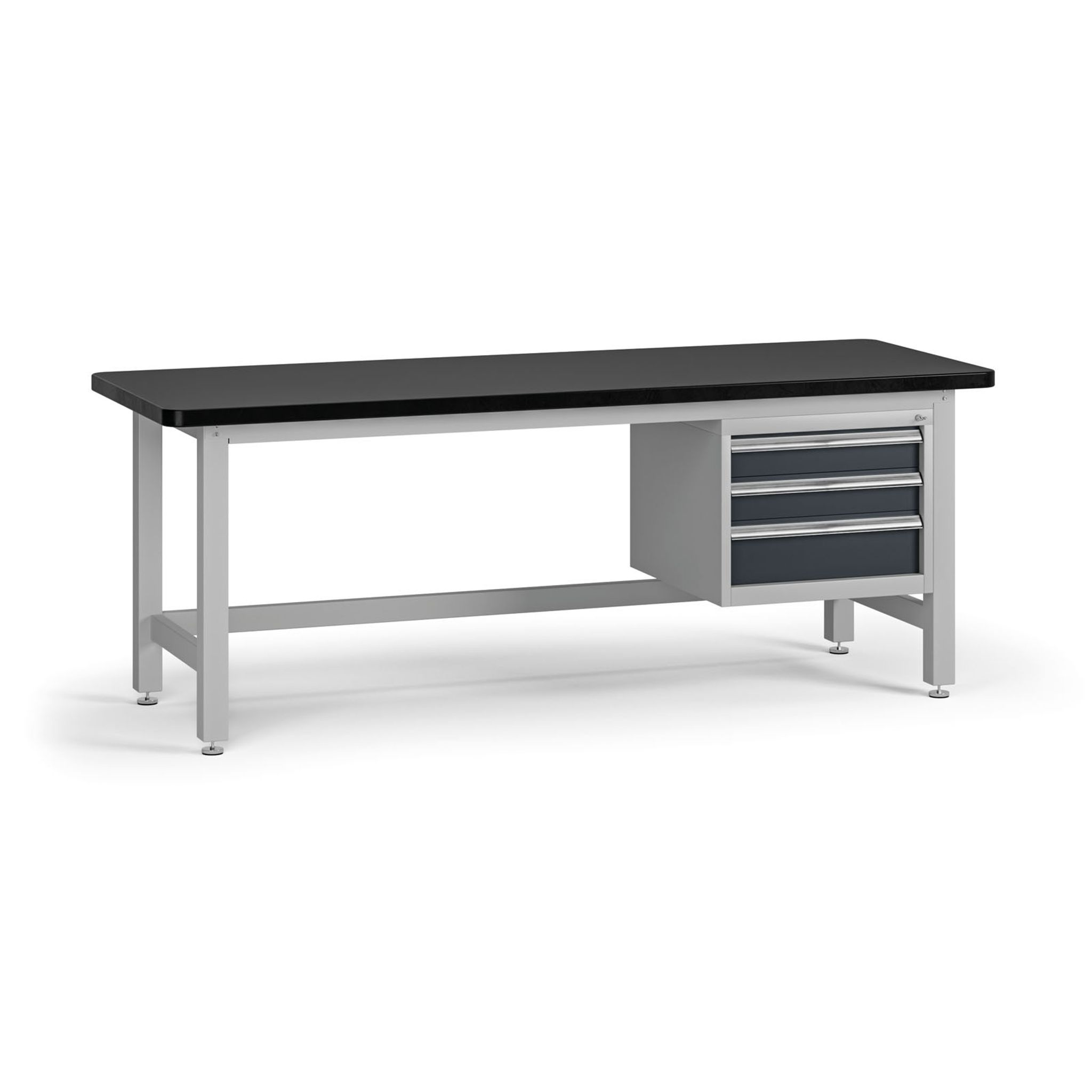 Pracovný stôl do dielne G4 so závesným boxom na náradie, MDF + PVC doska, 3 zásuvky, 2100 x 750 x 800 mm, grafit