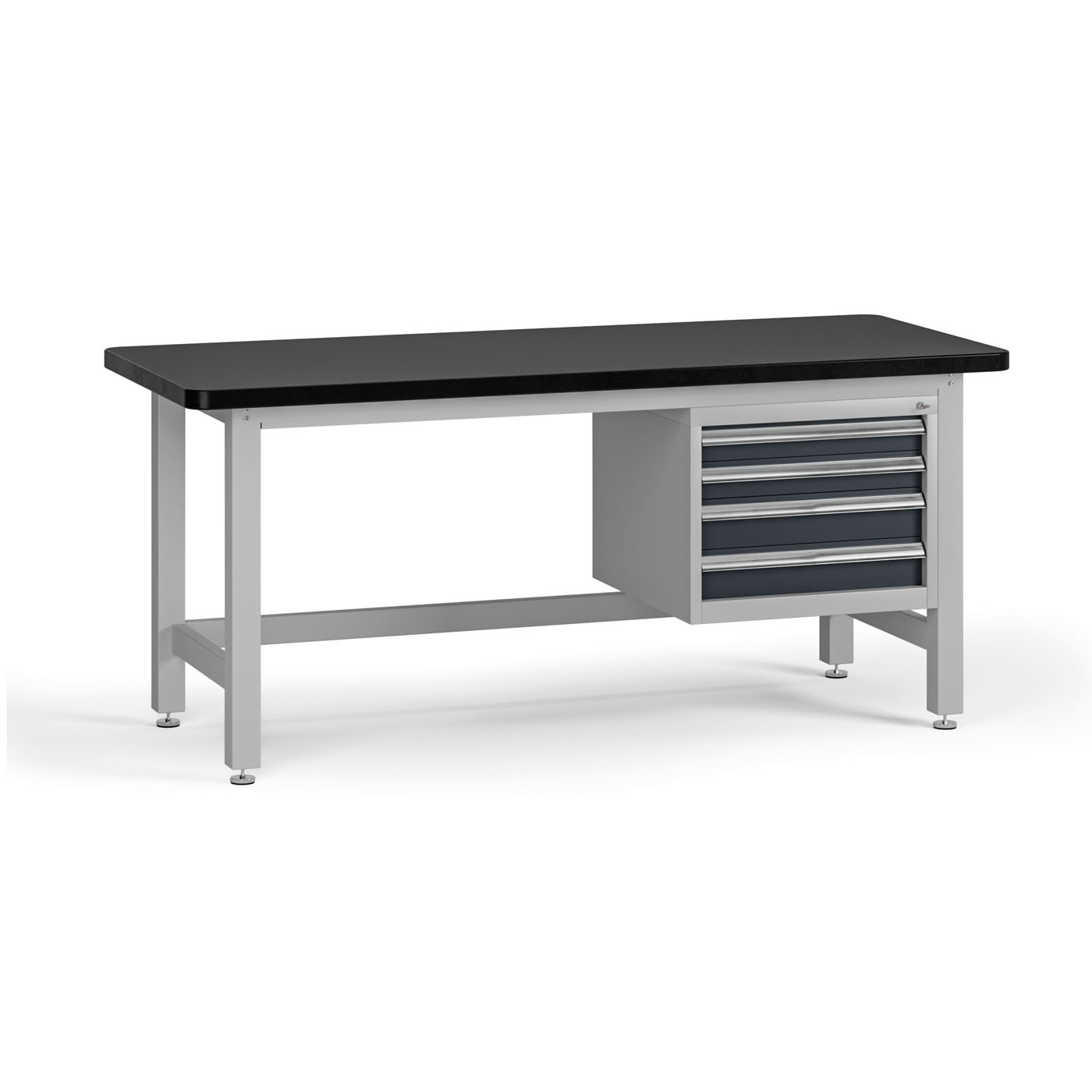 Fotografia produktu: Pracovný stôl do dielne G4 so závesným boxom na náradie, MDF + PVC doska, 4 zásuvky, 1800 x 750 x 800 mm, grafit