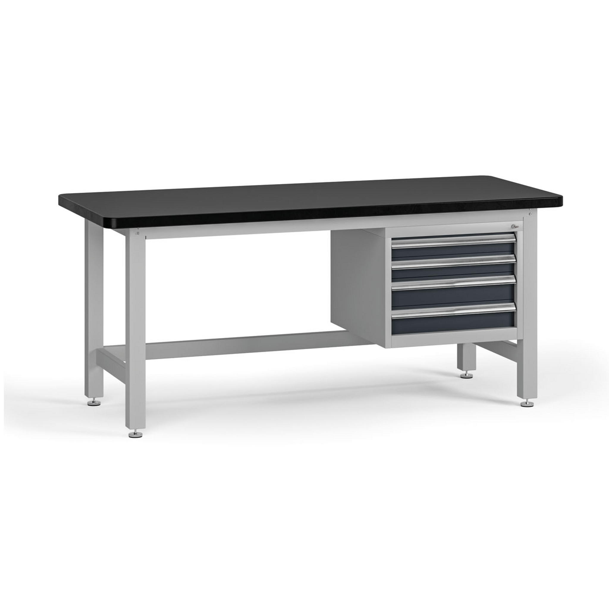 Pracovný stôl do dielne G4 so závesným boxom na náradie, MDF + PVC doska, 4 zásuvky, 1800 x 750 x 800 mm, grafit