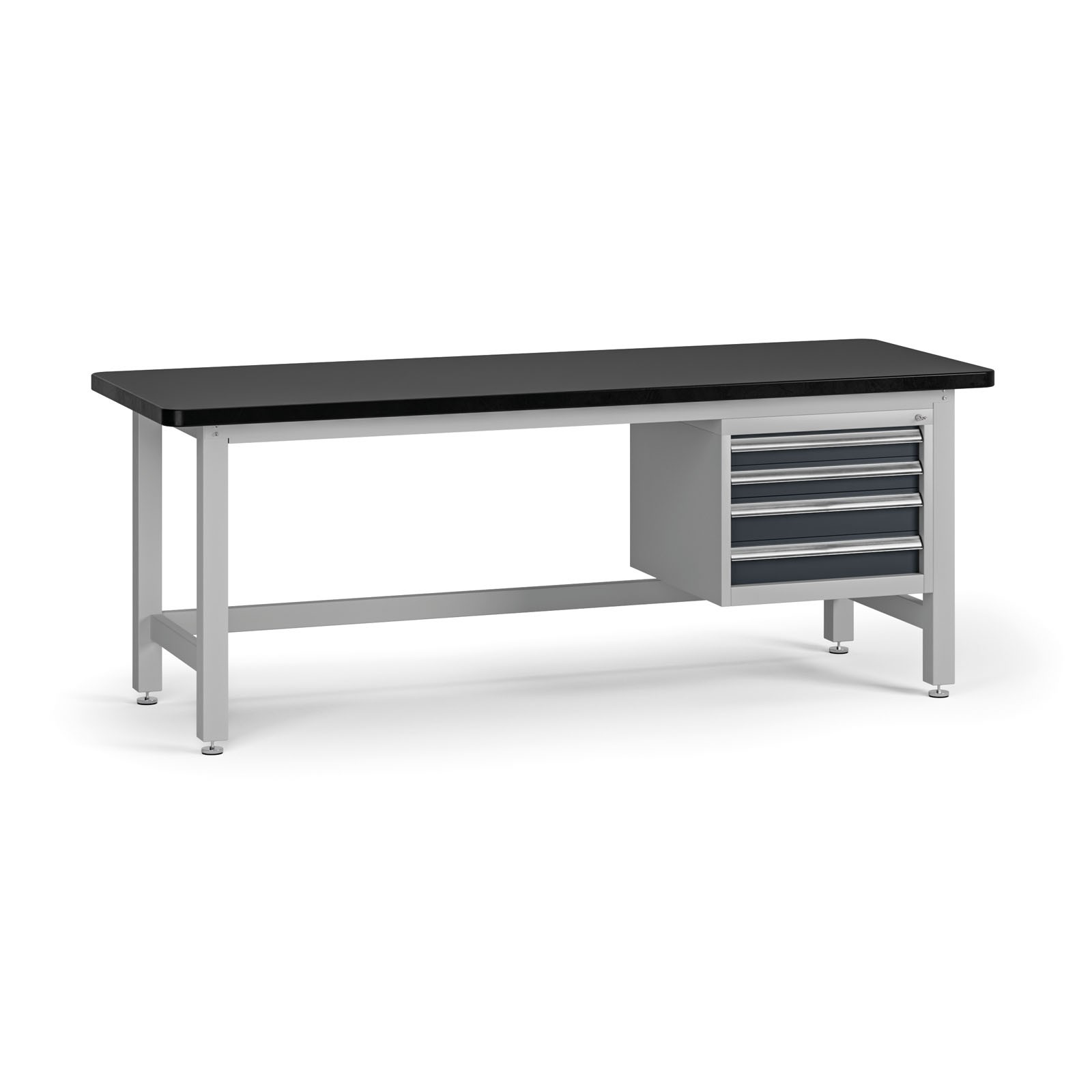 Fotografia produktu: Pracovný stôl do dielne G4 so závesným boxom na náradie, MDF + PVC doska, 4 zásuvky, 2100 x 750 x 800 mm, grafit