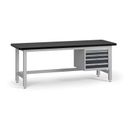 Pracovný stôl do dielne G4 so závesným boxom na náradie, MDF + PVC doska, 4 zásuvky, 2100 x 750 x 800 mm, grafit