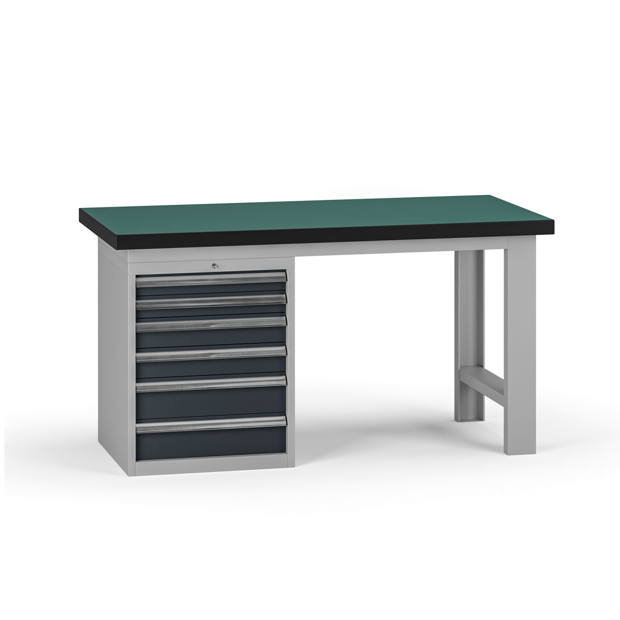 Fotografia produktu: Pracovný stôl do dielne G8, 1500 x 750 x 800 mm, 1x kontejner, 6 zásuviek, grafit