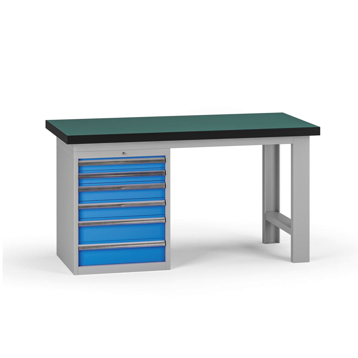 Fotografia produktu: Pracovný stôl do dielne G8, 1500 x 750 x 800 mm, 1x kontejner, 6 zásuviek, modrá