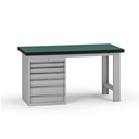 Pracovný stôl do dielne G8, 1500 x 750 x 800 mm, 1x kontejner, 6 zásuviek, sivá