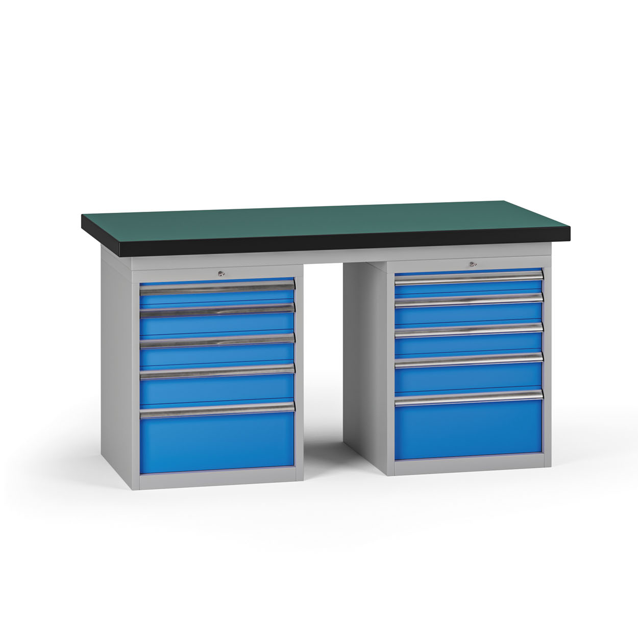 Fotografia produktu: Pracovný stôl do dielne G8, 1500 x 750 x 800 mm, 2x kontejner, 10 zásuviek, modrá