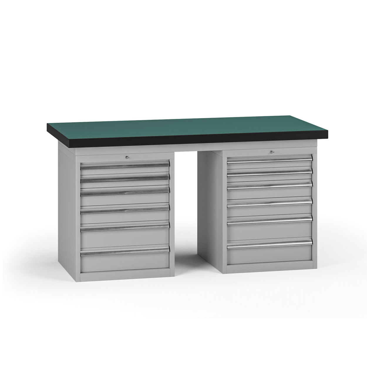 Fotografia produktu: Pracovný stôl do dielne G8, 1500 x 750 x 800 mm, 2x kontejner, 12 zásuviek, sivá