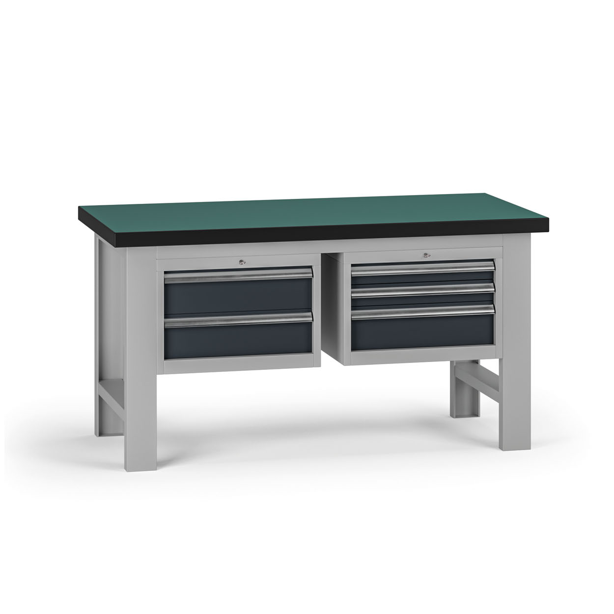 Fotografia produktu: Pracovný stôl do dielne G8, 1500 x 750 x 800 mm, 2x kontejner, 5 zásuviek, grafit
