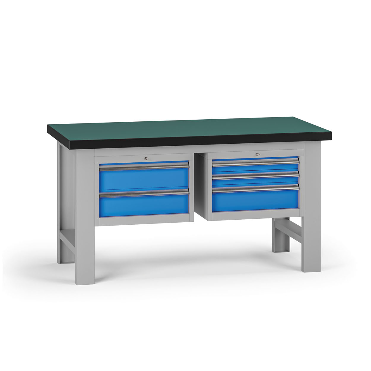 Fotografia produktu: Pracovný stôl do dielne G8, 1500 x 750 x 800 mm, 2x kontejner, 5 zásuviek, modrá