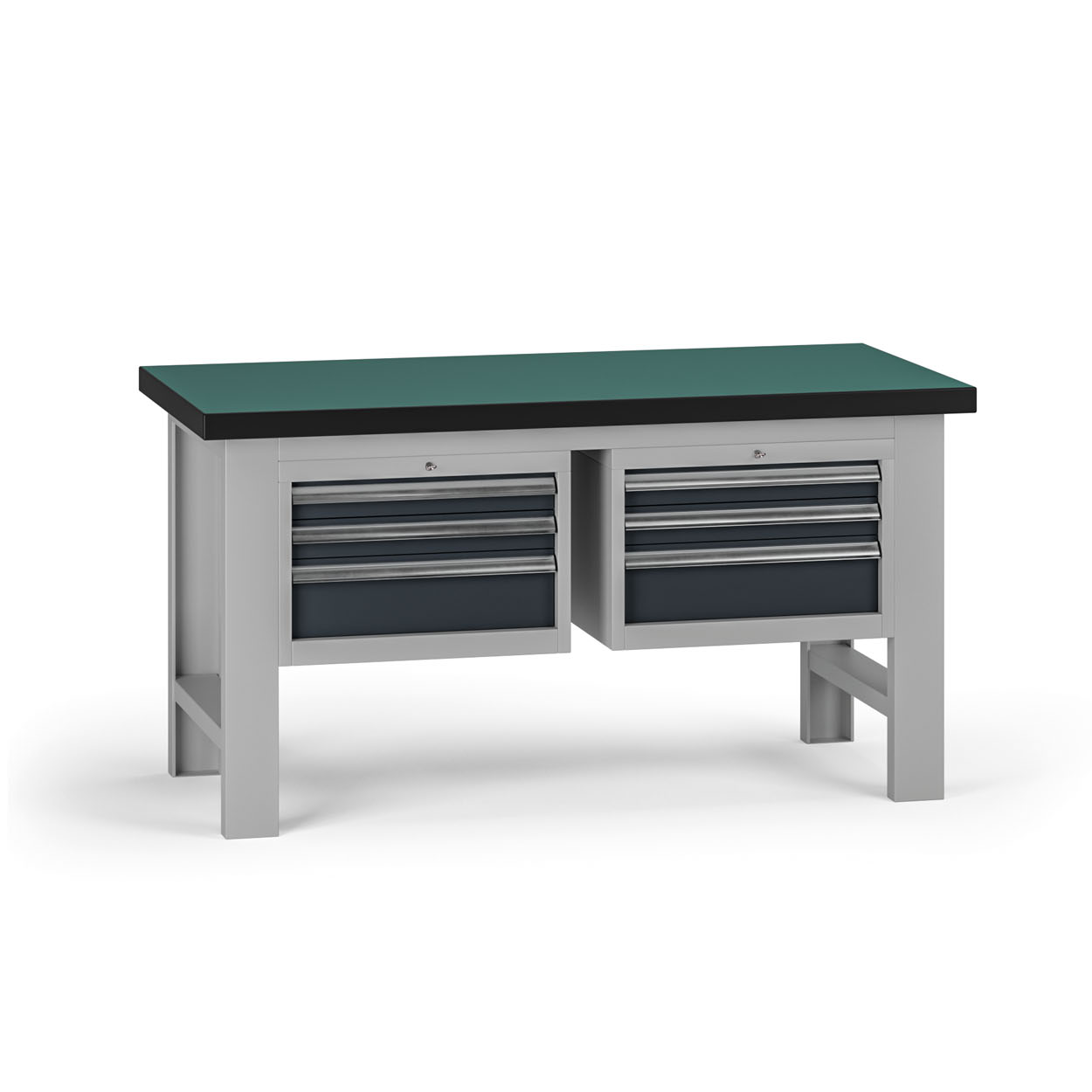 Fotografia produktu: Pracovný stôl do dielne G8, 1500 x 750 x 800 mm, 2x kontejner, 6 zásuviek, grafit