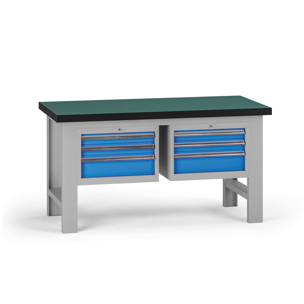 Fotografia produktu: Pracovný stôl do dielne G8, 1500 x 750 x 800 mm, 2x kontejner, 6 zásuviek, modrá