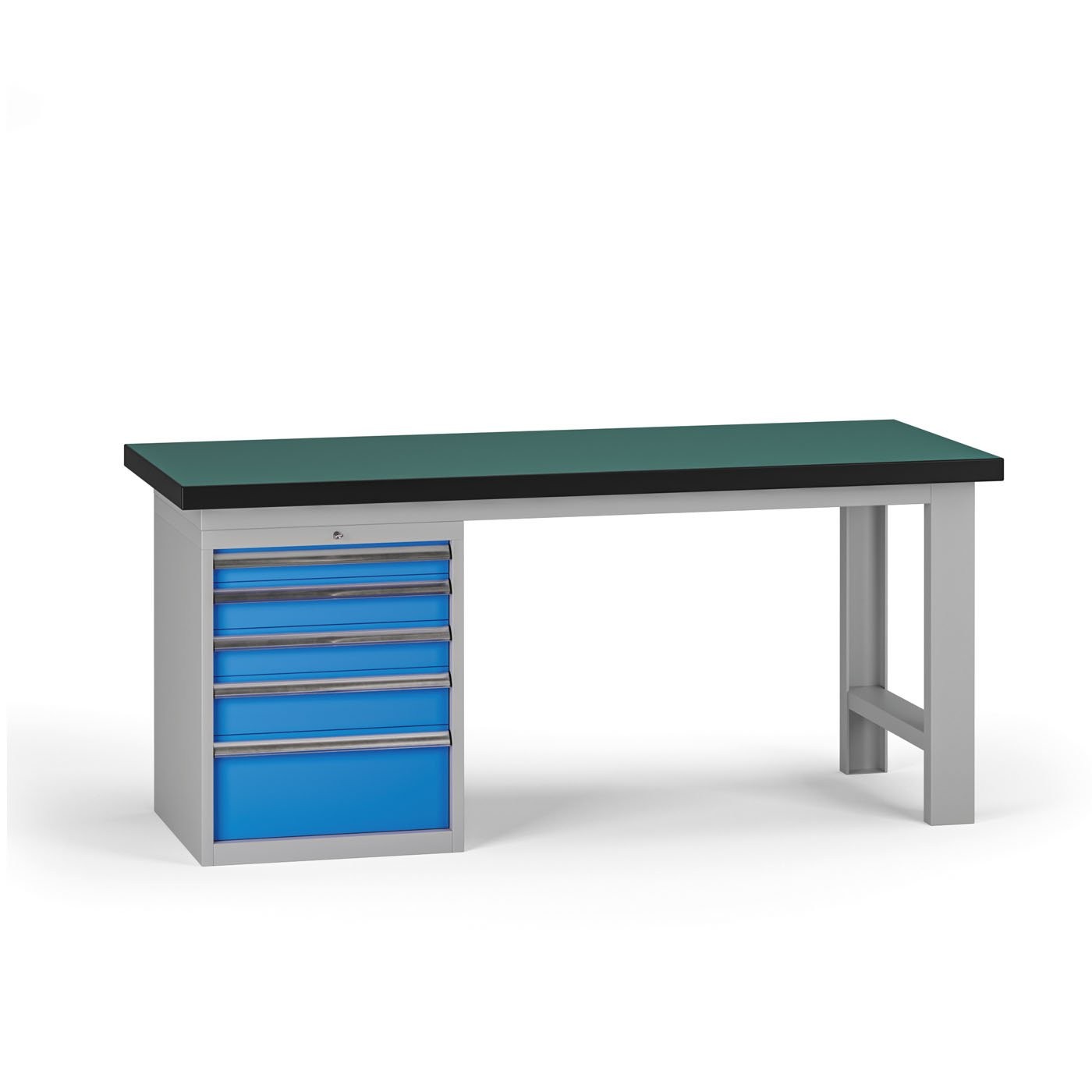 Fotografia produktu: Pracovný stôl do dielne G8, 1800 x 750 x 800 mm, 1x kontejner, 5 zásuviek, modrá