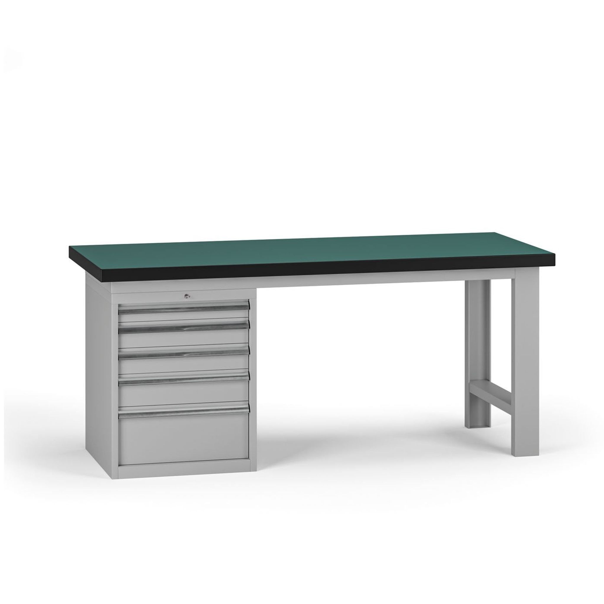 Pracovný stôl do dielne G8, 1800 x 750 x 800 mm, 1x kontejner, 5 zásuviek, sivá