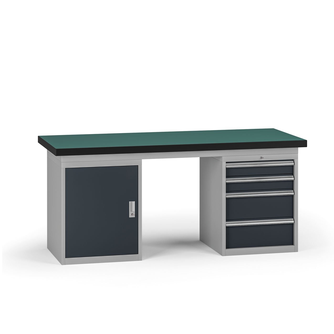 Fotografia produktu: Pracovný stôl do dielne G8, 1800 x 750 x 800 mm, 1x skrinka, 1x kontejner, 4 zásuvky, grafit