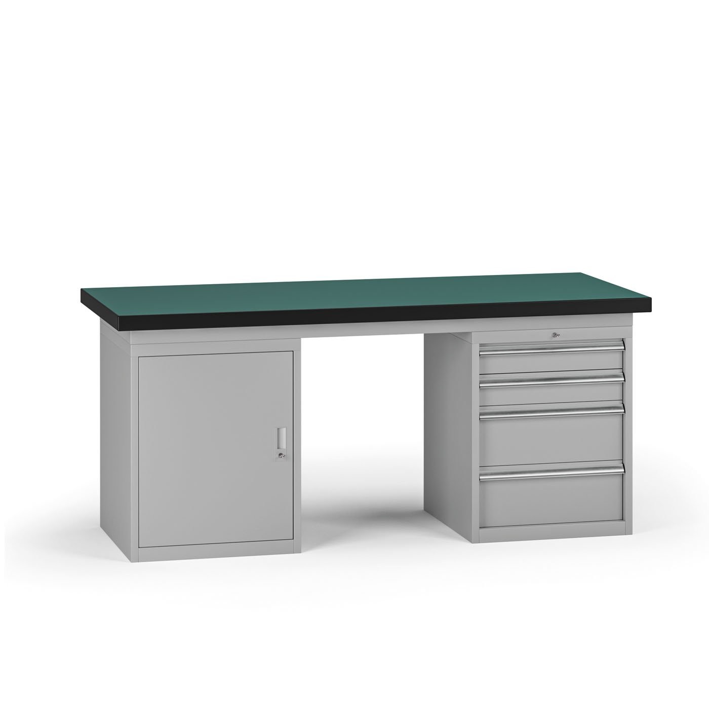 Fotografia produktu: Pracovný stôl do dielne G8, 1800 x 750 x 800 mm, 1x skrinka, 1x kontejner, 4 zásuvky, sivá