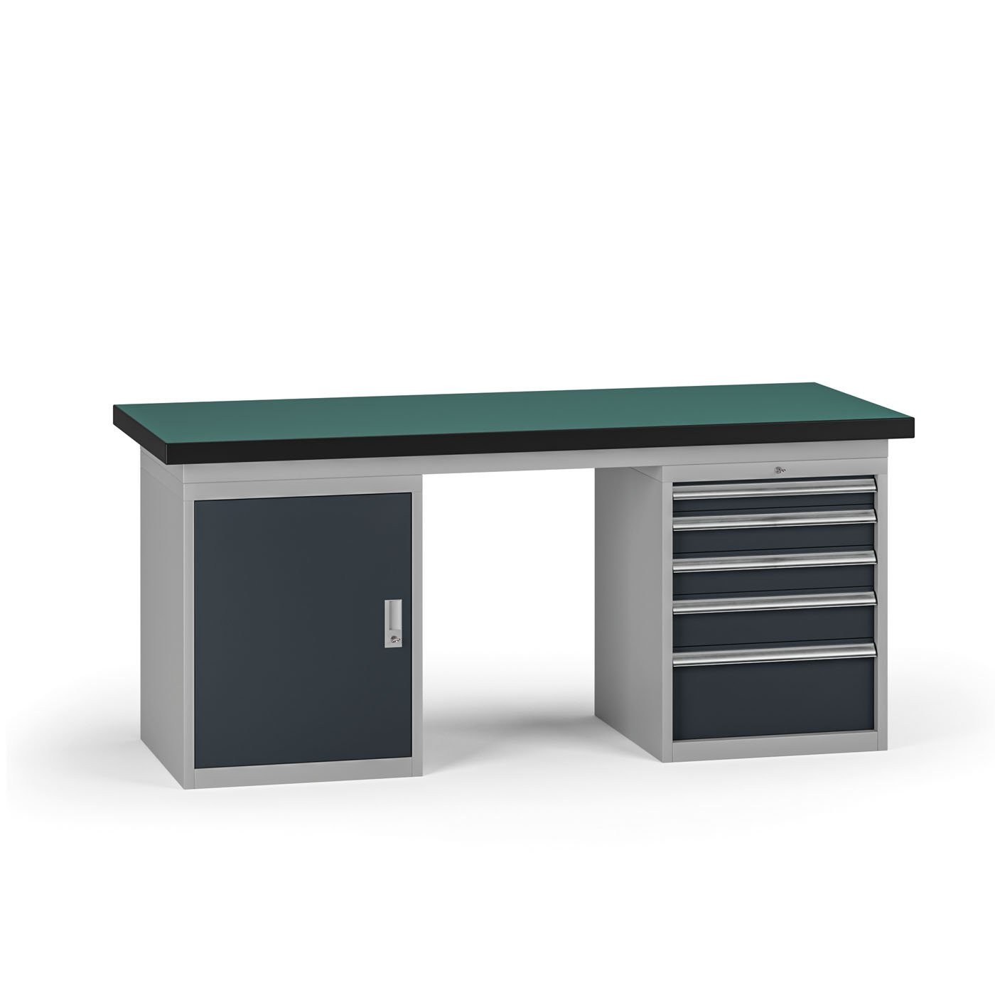 Fotografia produktu: Pracovný stôl do dielne G8, 1800 x 750 x 800 mm, 1x skrinka, 1x kontejner, 5 zásuviek, grafit