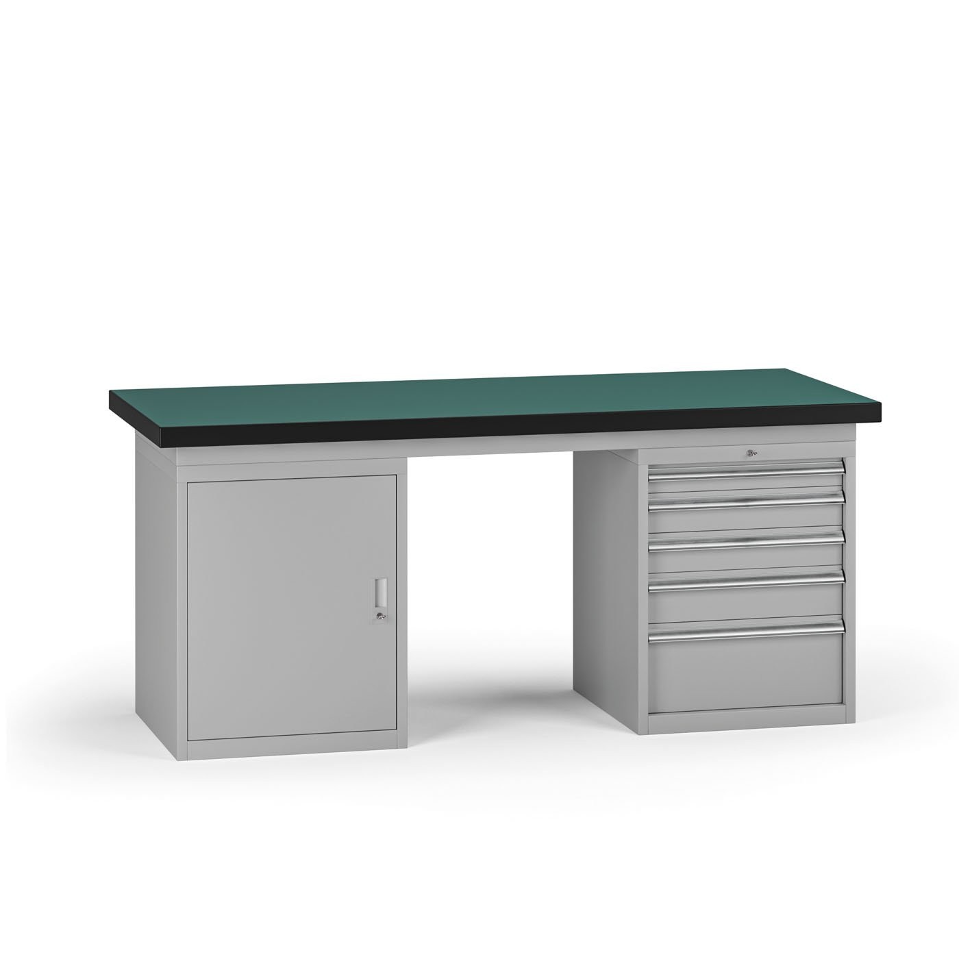 Fotografia produktu: Pracovný stôl do dielne G8, 1800 x 750 x 800 mm, 1x skrinka, 1x kontejner, 5 zásuviek, sivá