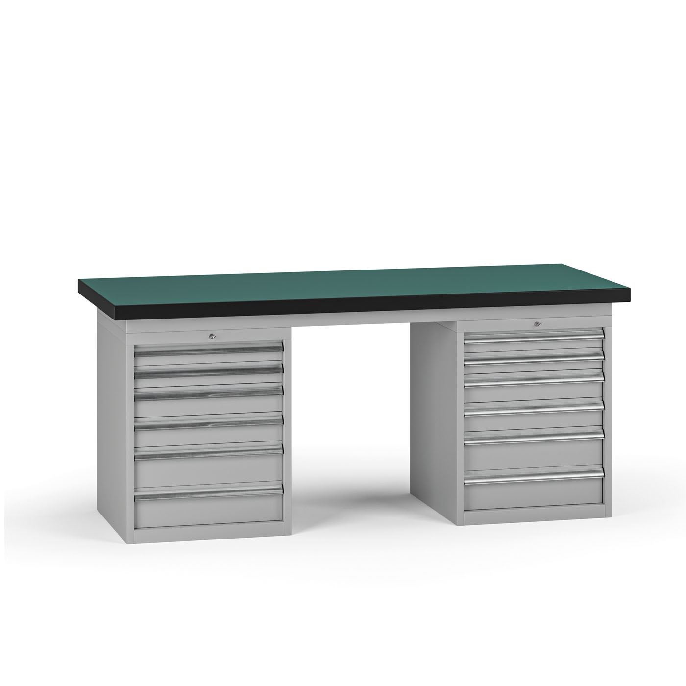 Fotografia produktu: Pracovný stôl do dielne G8, 1800 x 750 x 800 mm, 2x kontejner, 12 zásuviek, sivá