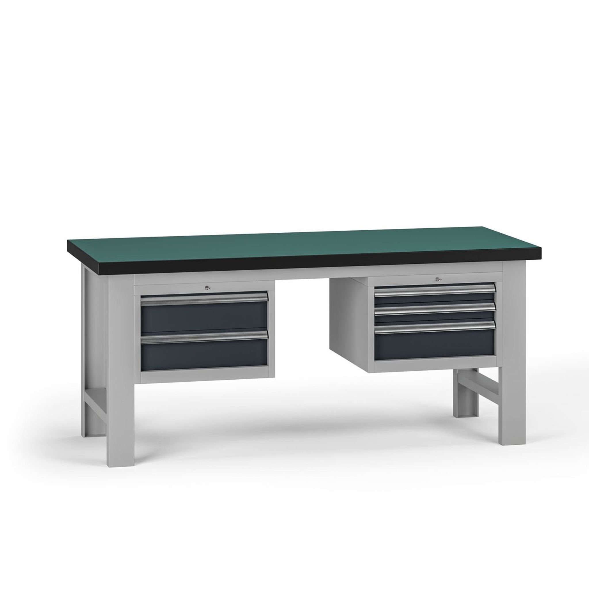 Pracovný stôl do dielne G8, 1800 x 750 x 800 mm, 2x kontejner, 5 zásuviek, grafit