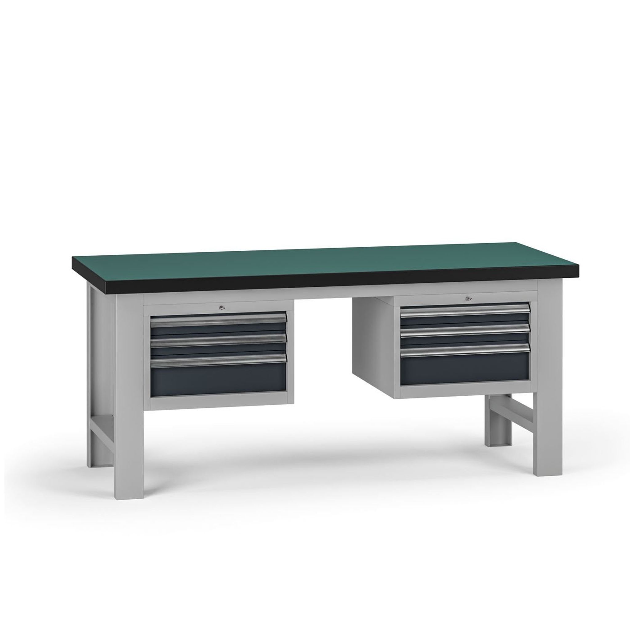 Pracovný stôl do dielne G8, 1800 x 750 x 800 mm, 2x kontejner, 6 zásuviek, grafit