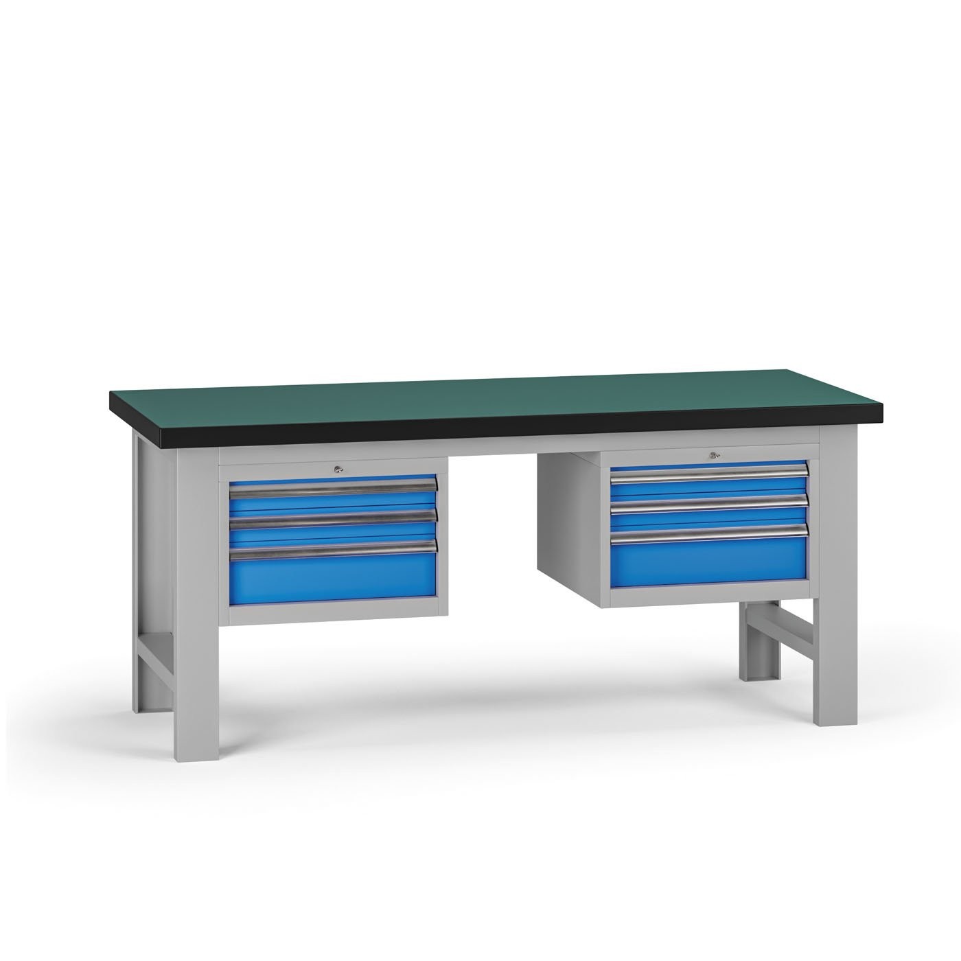 Fotografia produktu: Pracovný stôl do dielne G8, 1800 x 750 x 800 mm, 2x kontejner, 6 zásuviek, modrá