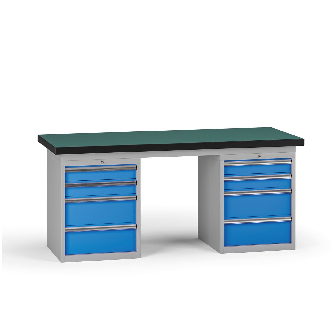 Fotografia produktu: Pracovný stôl do dielne G8, 1800 x 750 x 800 mm, 2x kontejner, 8 zásuviek, modrá