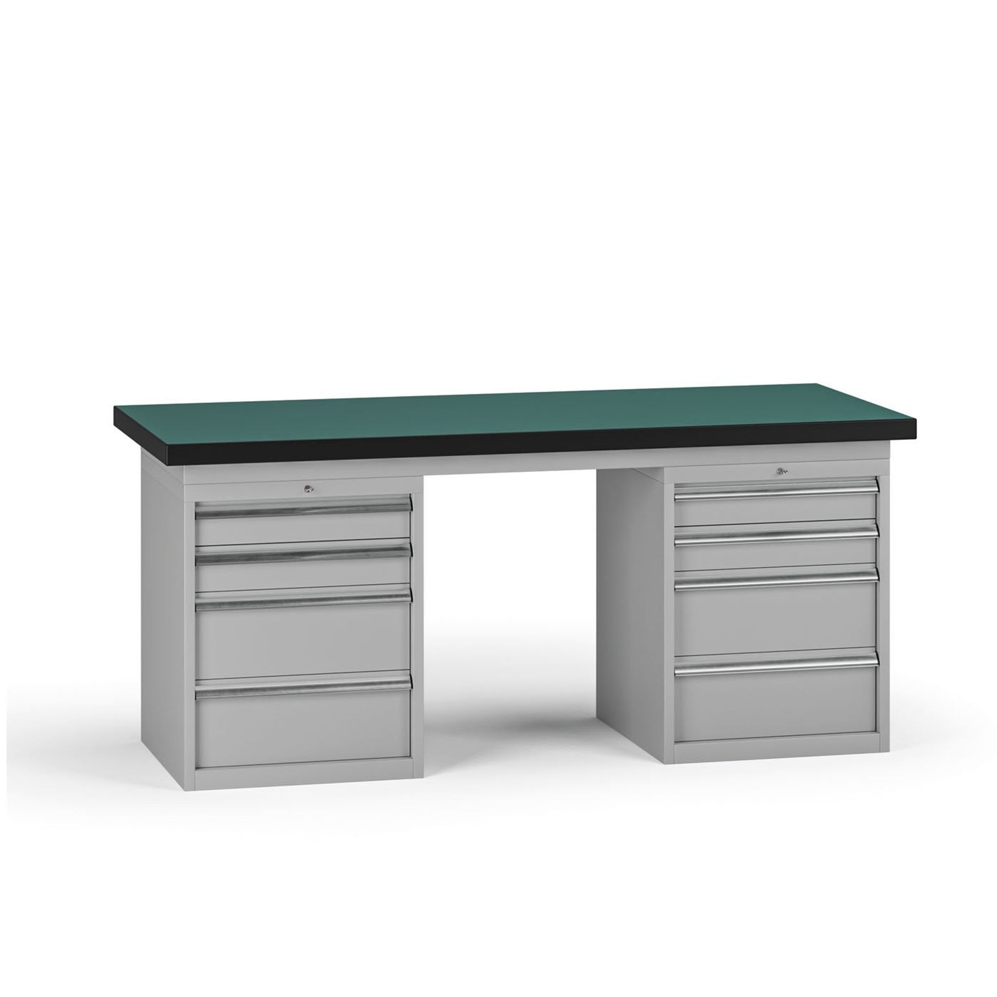 Pracovný stôl do dielne G8, 1800 x 750 x 800 mm, 2x kontejner, 8 zásuviek, sivá