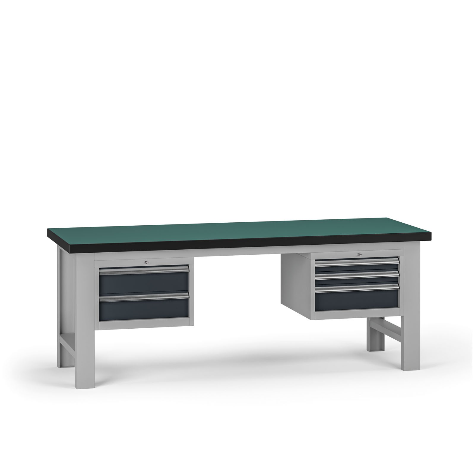 Fotografia produktu: Pracovný stôl do dielne G8, 2100 x 750 x 800 mm, 2x kontejner, 5 zásuviek, grafit