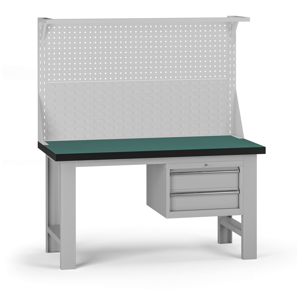 Fotografia produktu: Pracovný stôl do dielne G8 s nadstavbou, 1500 x 750 x 800 mm, 1x kontejner, 2 zásuvky, sivá