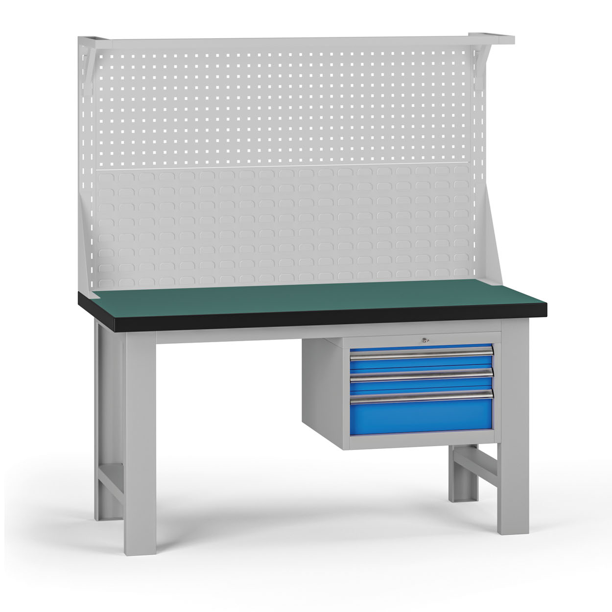 Fotografia produktu: Pracovný stôl do dielne G8 s nadstavbou, 1500 x 750 x 800 mm, 1x kontejner, 3 zásuvky, modrá