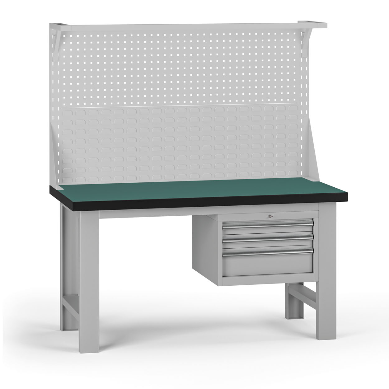 Fotografia produktu: Pracovný stôl do dielne G8 s nadstavbou, 1500 x 750 x 800 mm, 1x kontejner, 3 zásuvky, sivá