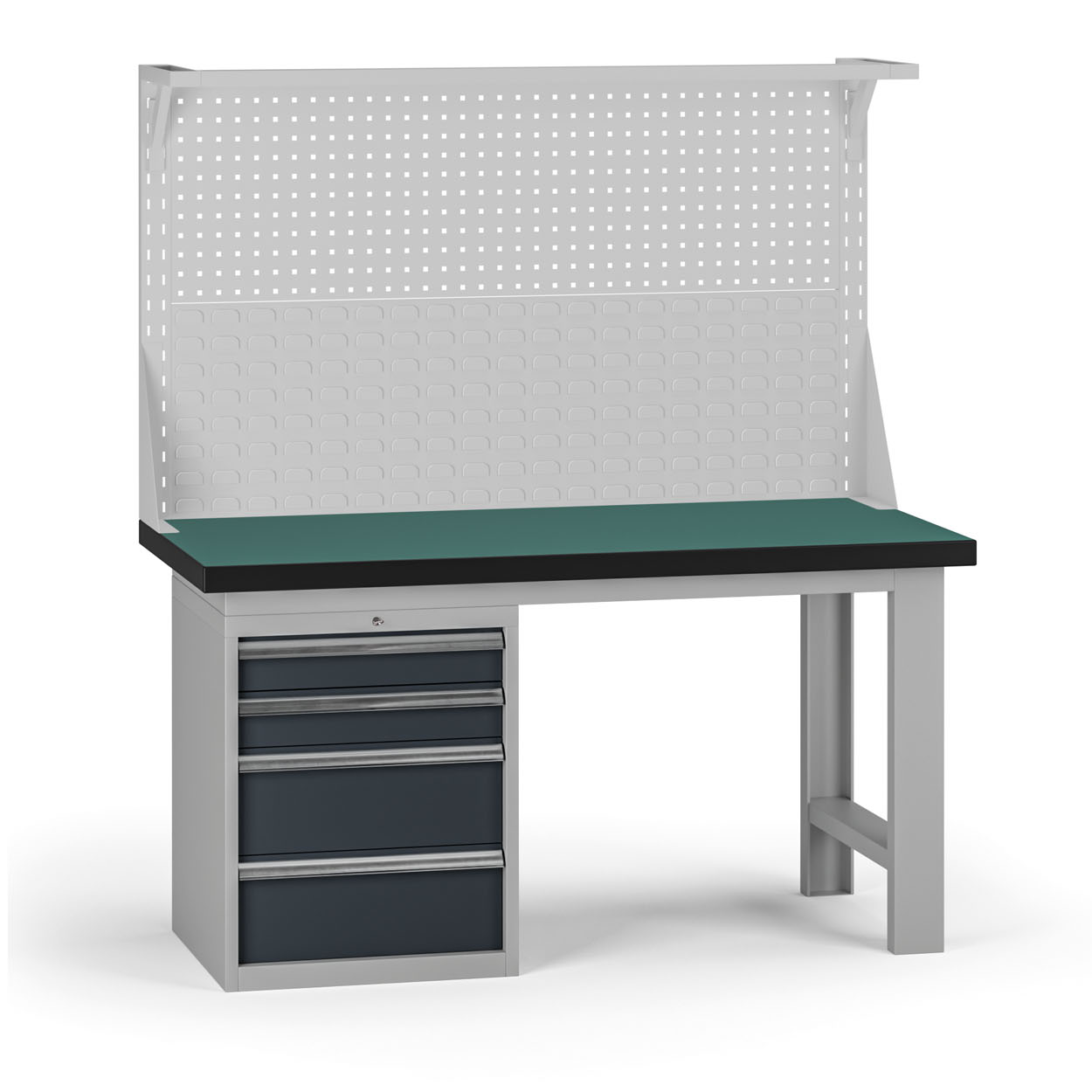 Fotografia produktu: Pracovný stôl do dielne G8 s nadstavbou, 1500 x 750 x 800 mm, 1x kontejner, 4 zásuvky, grafit