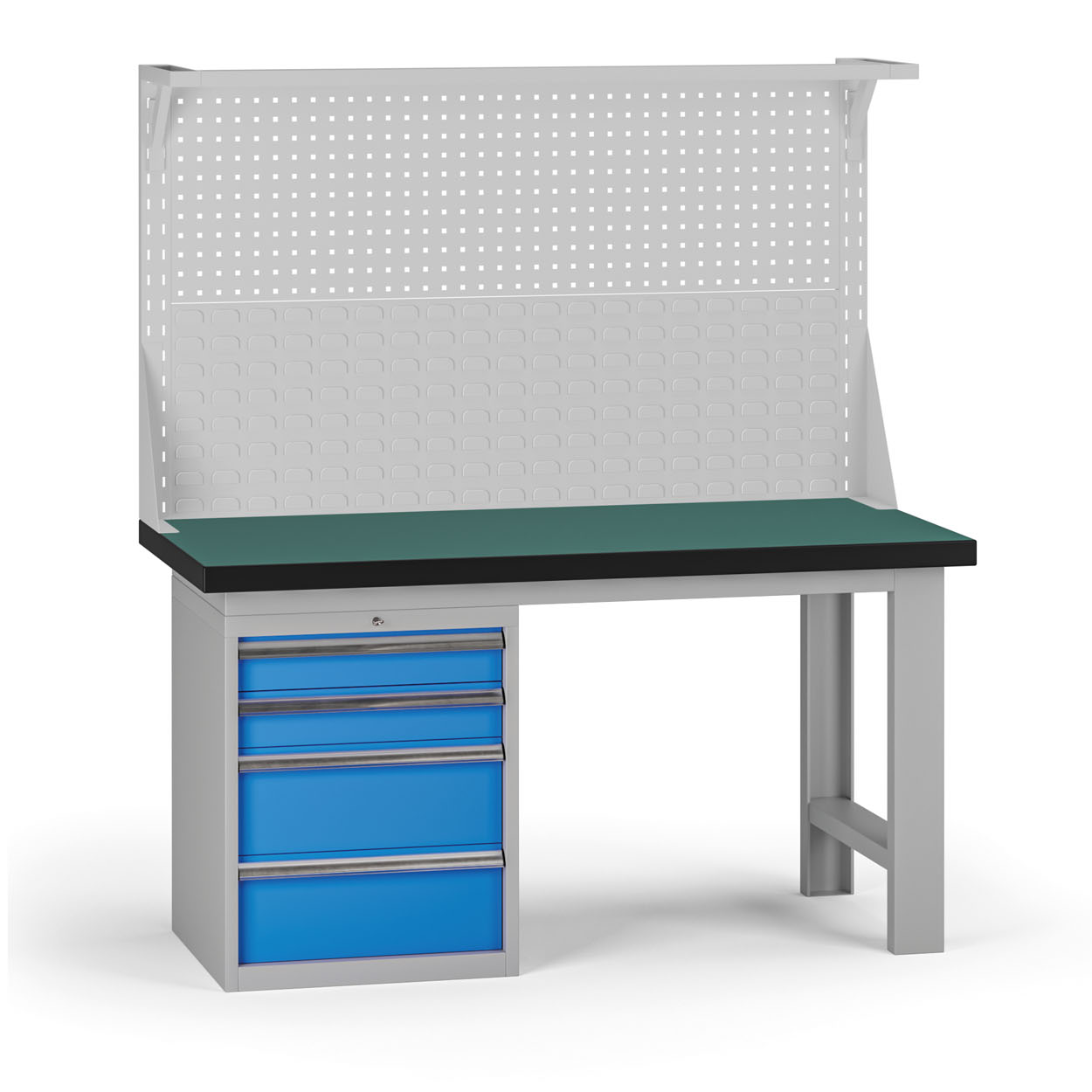 Fotografia produktu: Pracovný stôl do dielne G8 s nadstavbou, 1500 x 750 x 800 mm, 1x kontejner, 4 zásuvky, modrá