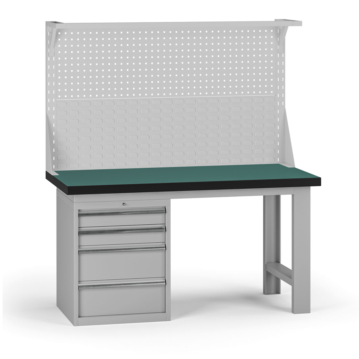 Fotografia produktu: Pracovný stôl do dielne G8 s nadstavbou, 1500 x 750 x 800 mm, 1x kontejner, 4 zásuvky, sivá