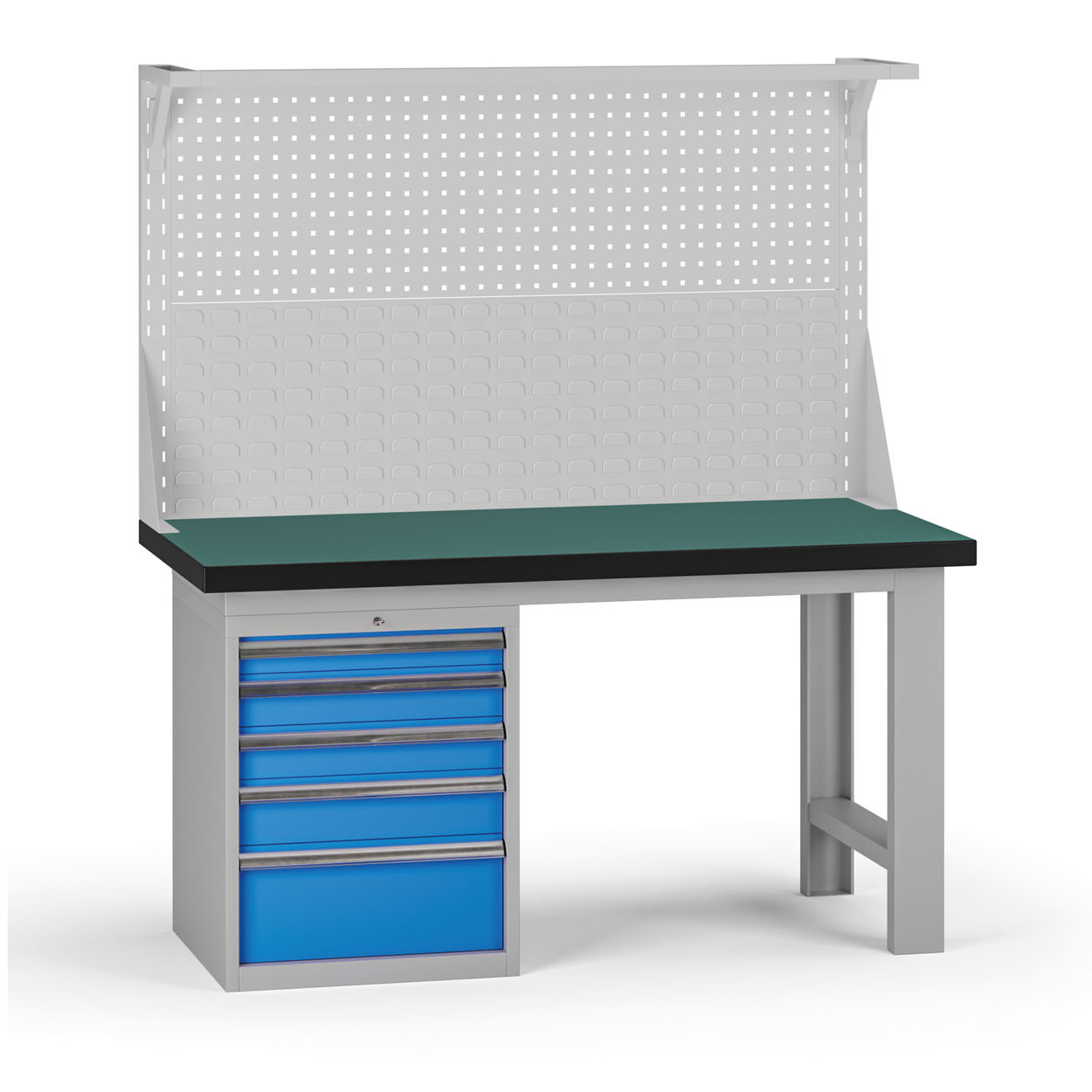 Fotografia produktu: Pracovný stôl do dielne G8 s nadstavbou, 1500 x 750 x 800 mm, 1x kontejner, 5 zásuviek, modrá